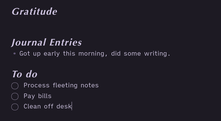 A screenshot of a to-do list inside of a Daily Note.