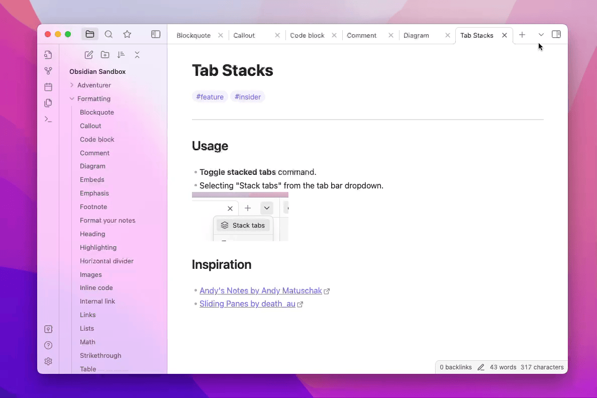 An animated gif showing the new tab stacking function.